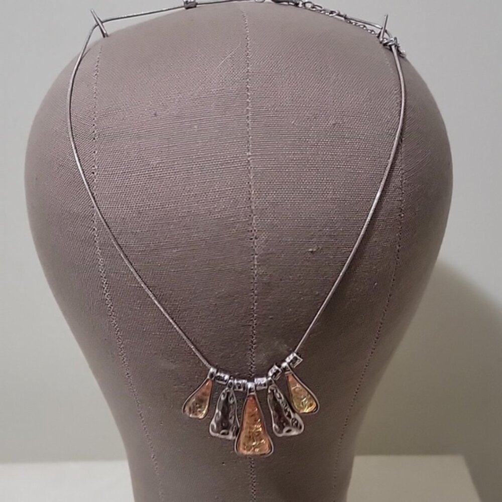 Vibtage Silver  Hammered design Curved Tie and glass capsule Pendant Necklace